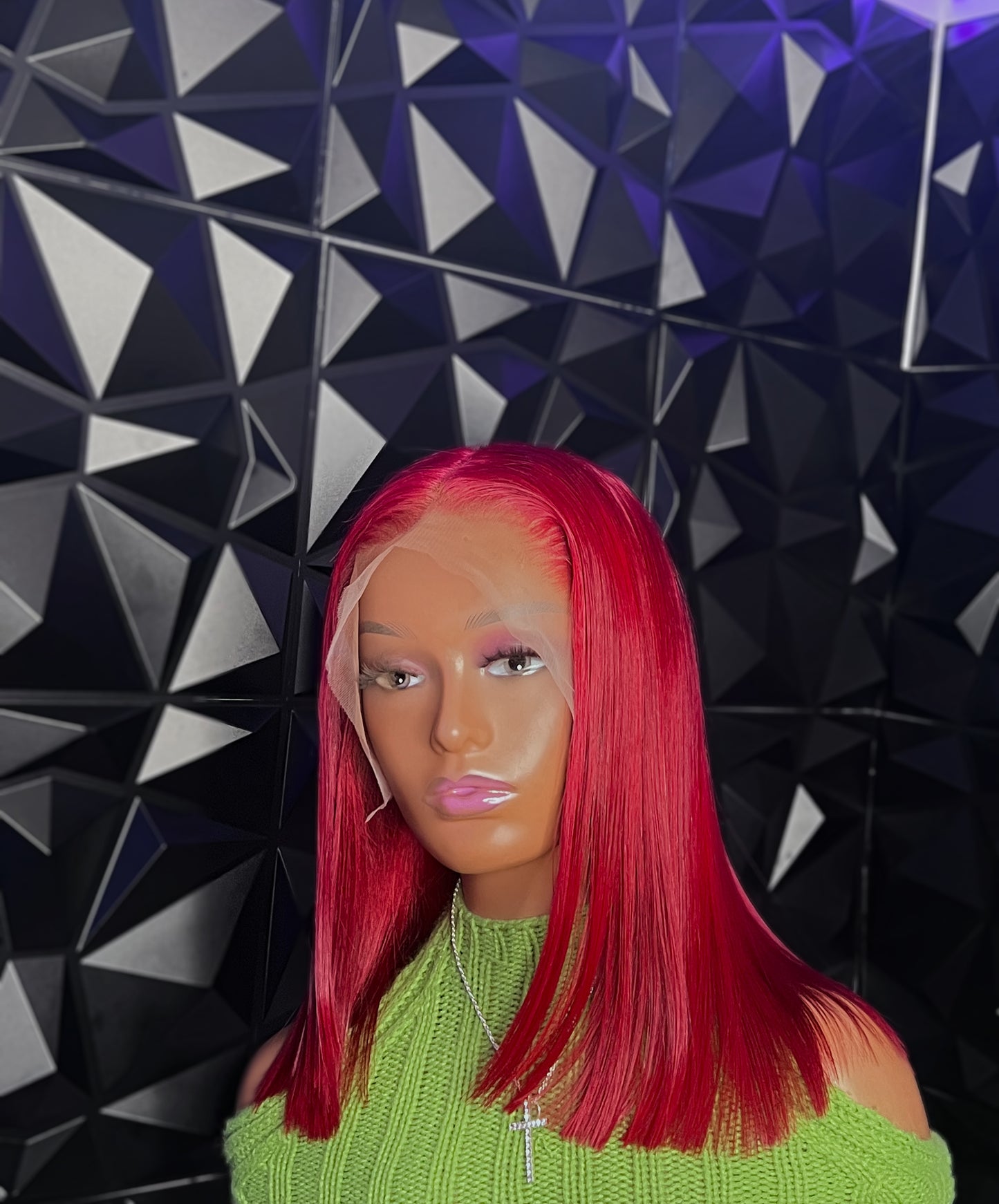 Crimson hair color Blunt cut wig