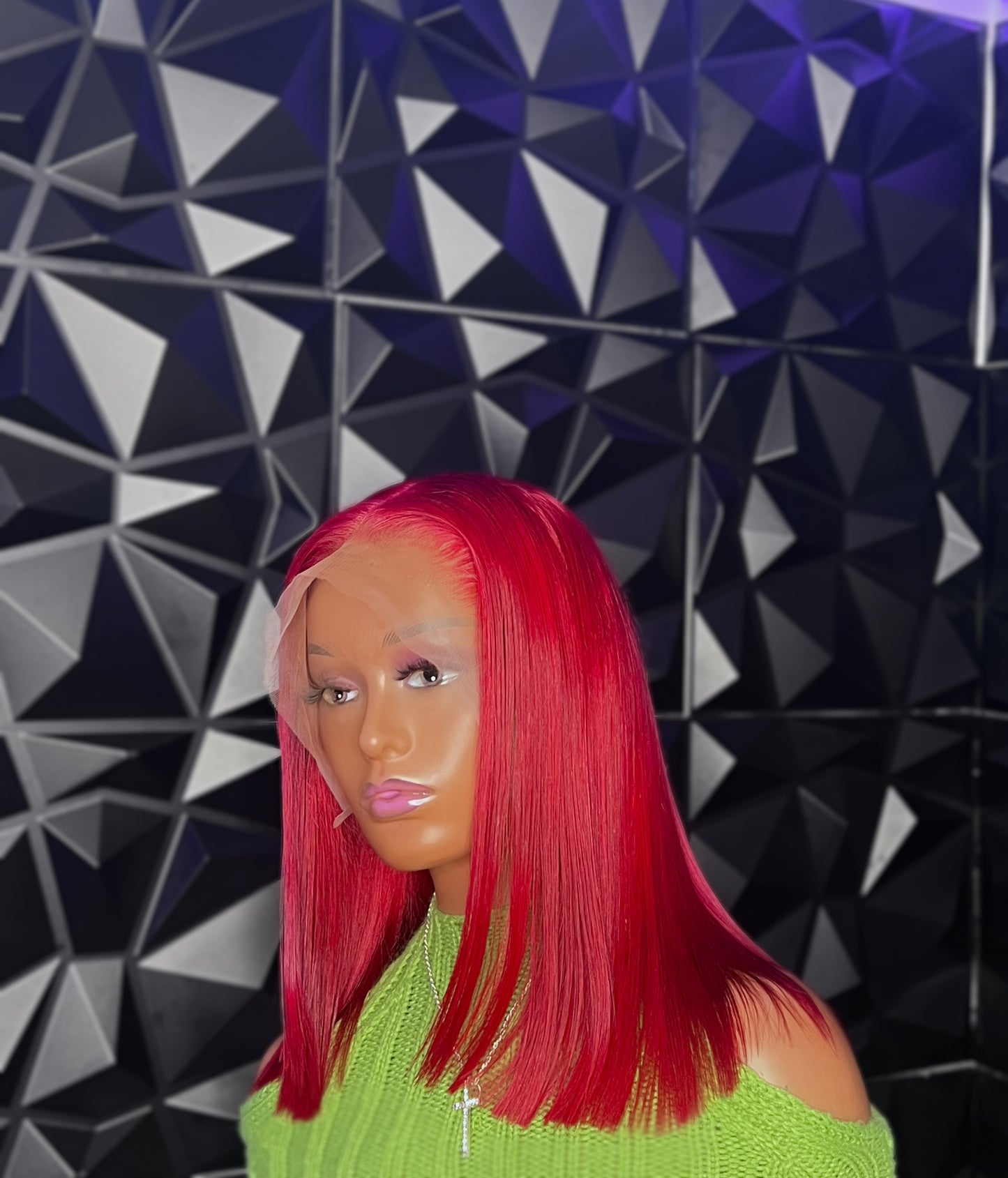 Crimson hair color Blunt cut wig