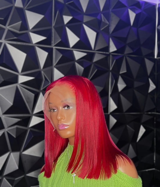 Crimson hair color Blunt cut wig