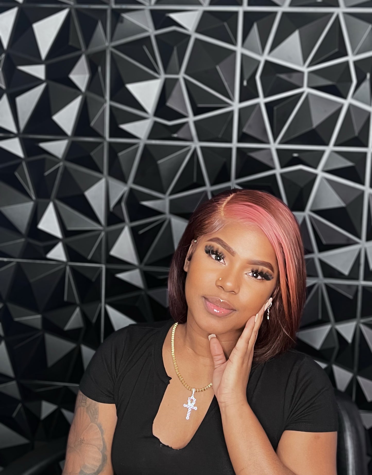 Light pink patch chocolate brown Bob wig