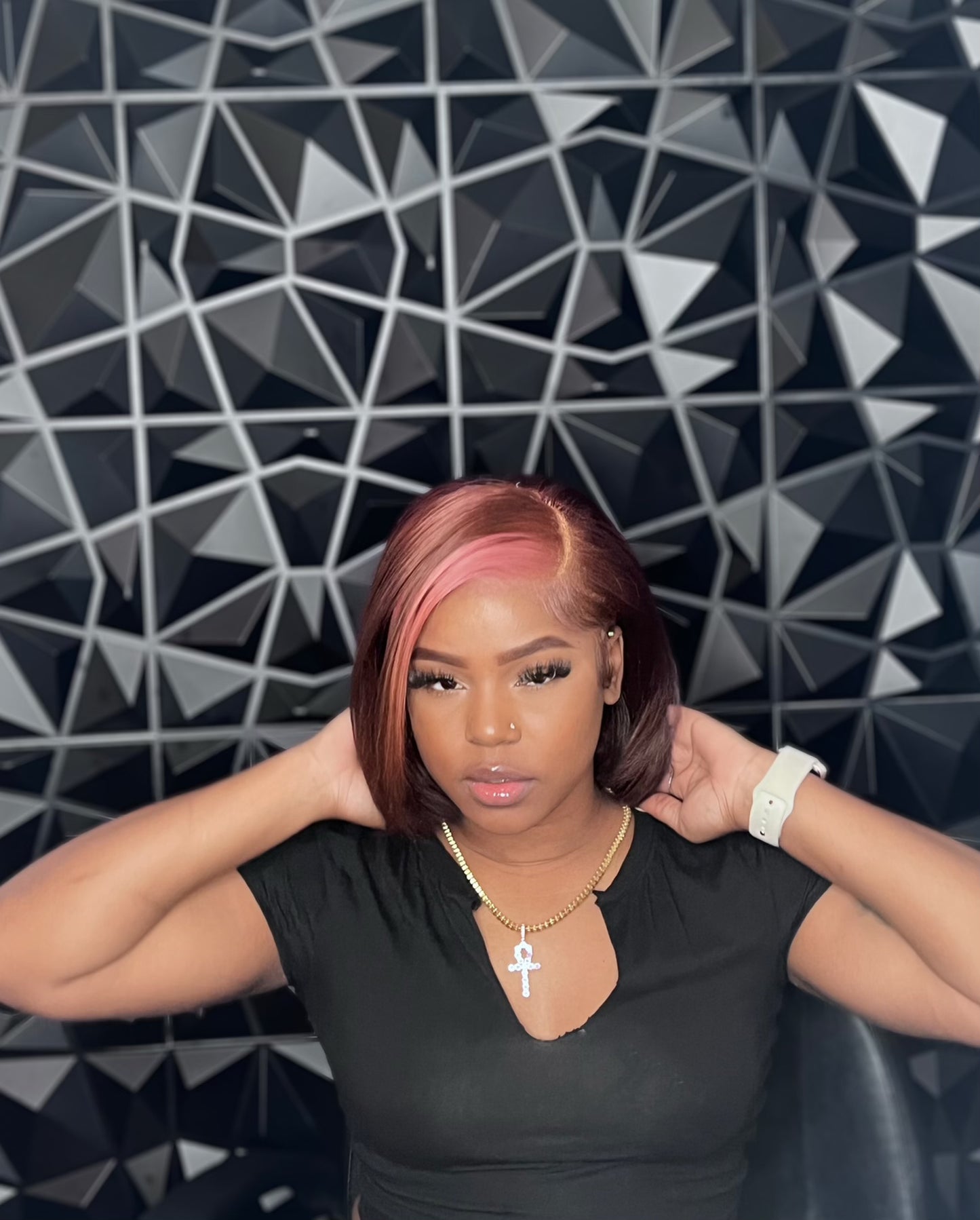 Light pink patch chocolate brown Bob wig